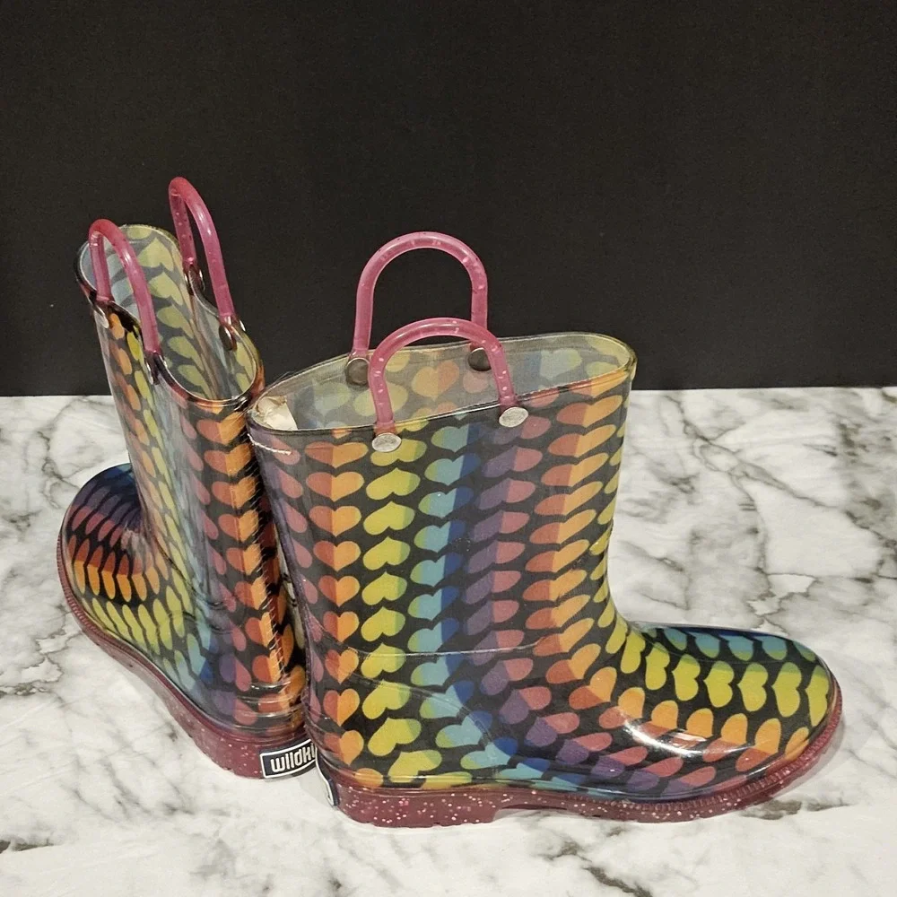 Wildkin Rainbow Hearts Toddler Girls Rain Boots Size 12 | Missing Left Insole‎